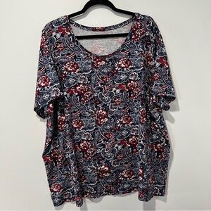 Catherines Navy and Red Paisley Short Sleeve Tee 2x 22/24W